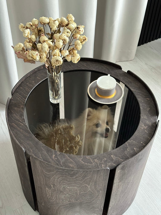 Dark Designer Dog Crate Coffee Table | Minimalist Wooden Pet Furniture