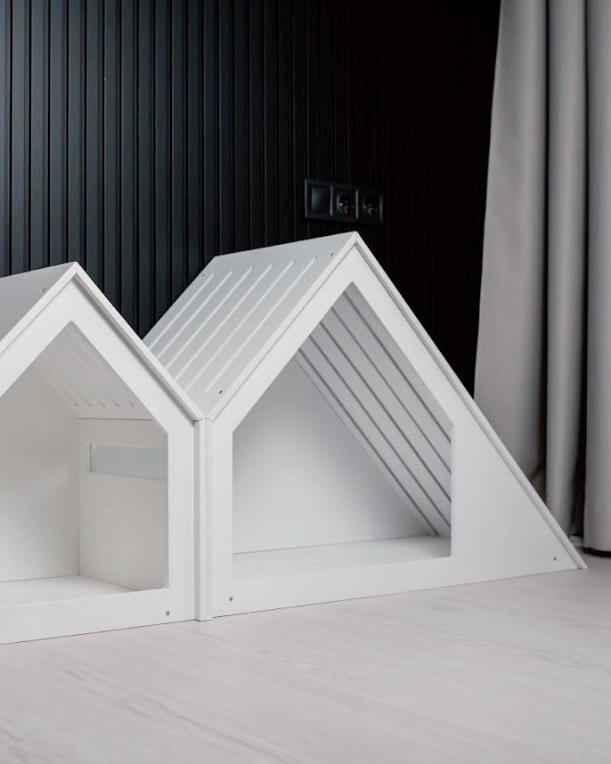 Set of wooden pet beds in white colors – eco-friendly dog crate furniture
