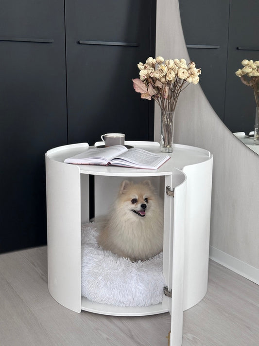 White Designer Coffee Table Dog House — Minimalist Pet Furniture
