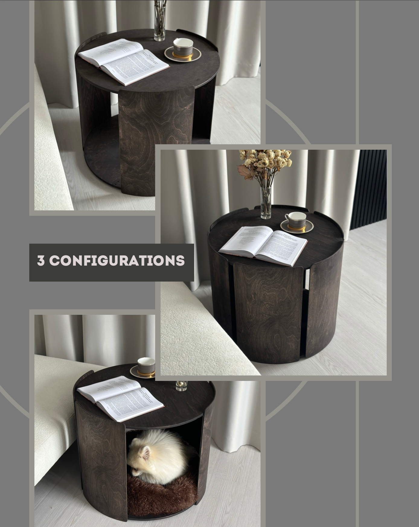 Dark Designer Dog Crate Coffee Table | Minimalist Wooden Pet Furniture