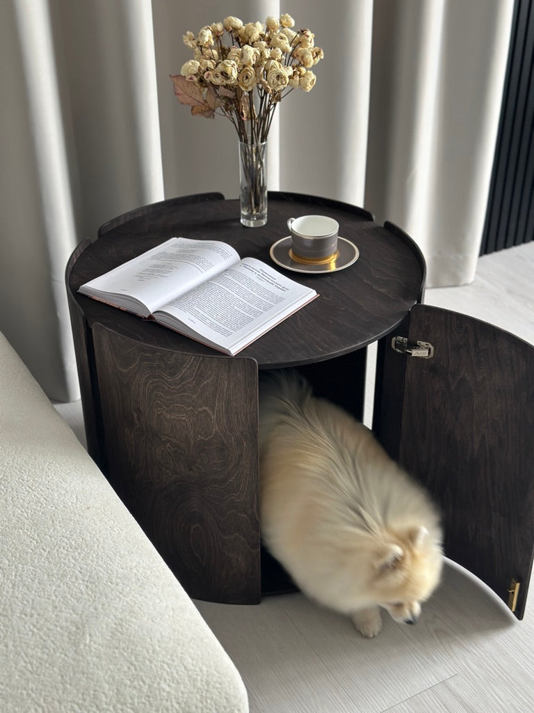 Dark Designer Coffee Table Dog House — Minimalist Pet Furniture
