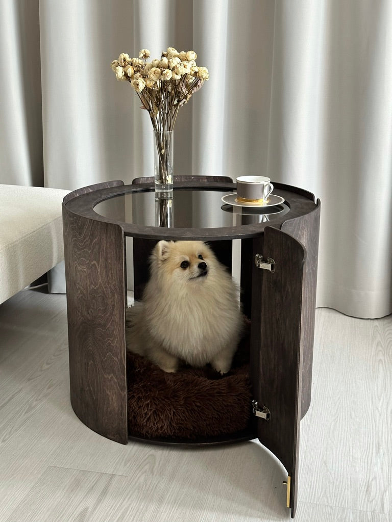 Dark Designer Coffee Table Dog House — Minimalist Pet Furniture