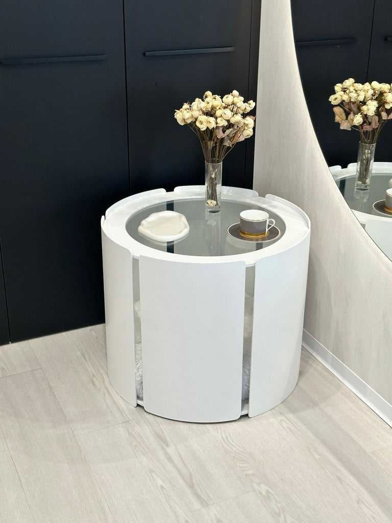 White Designer Coffee Table Dog House — Minimalist Pet Furniture