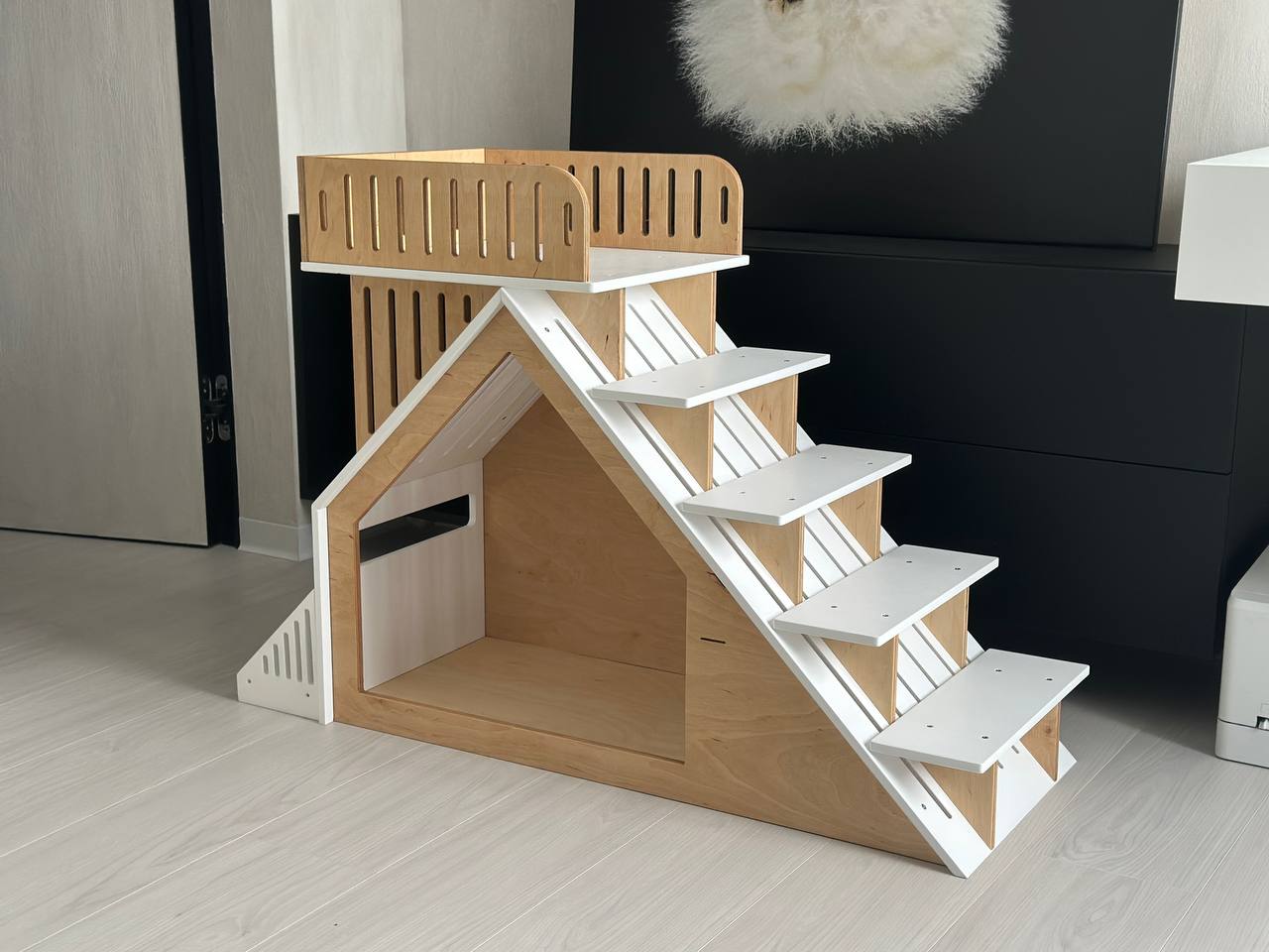 modern dog house with stairs indoor wooden pet furniture