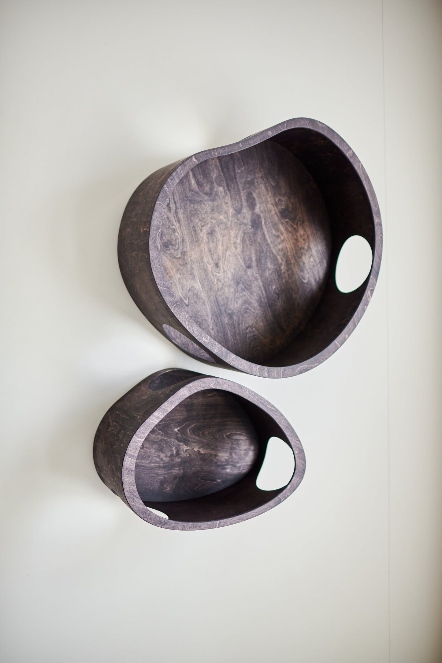 cat furniture set with small and extra large wooden cat houses in dark wood
