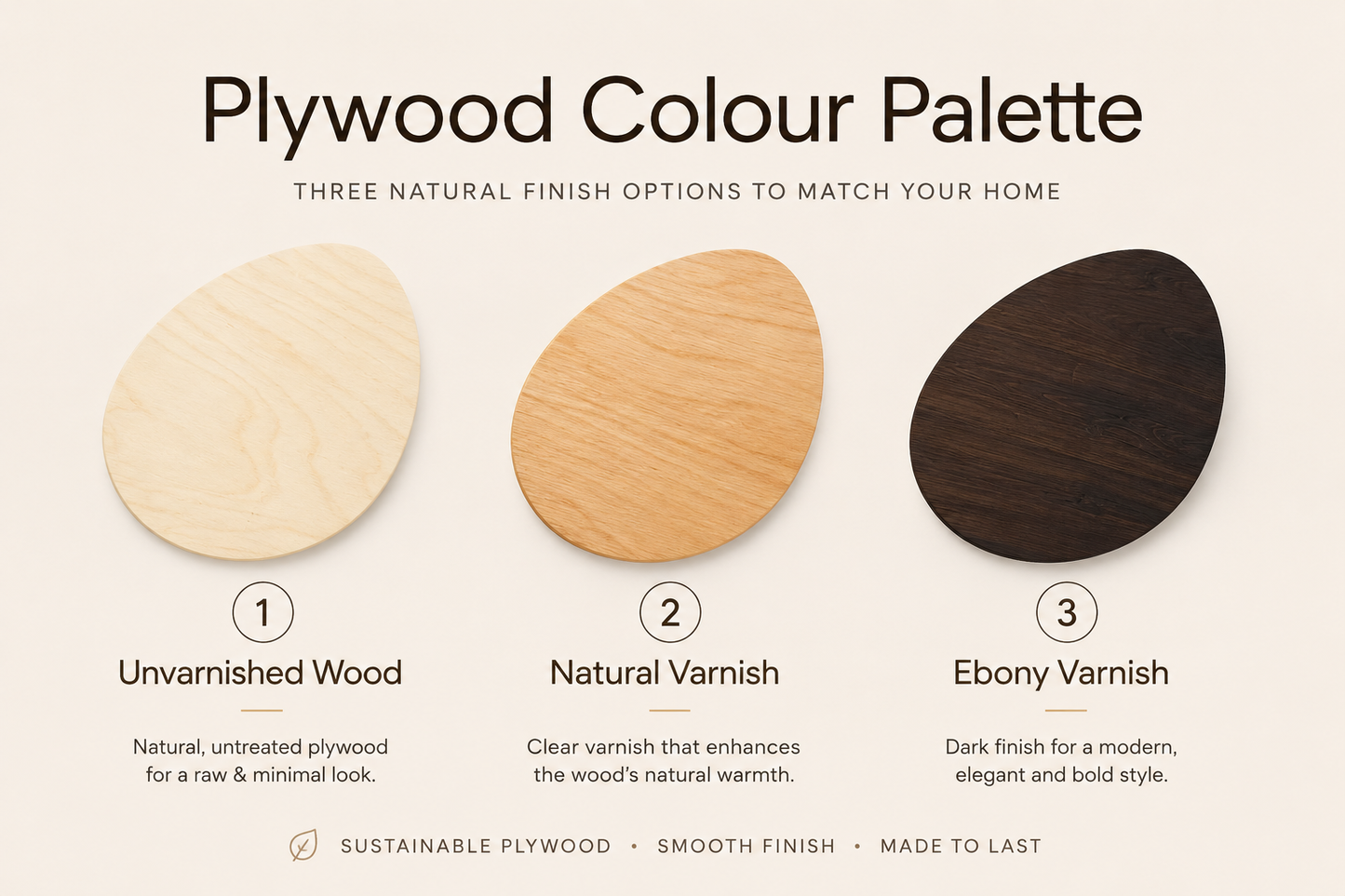 Cat wall furniture wood finish options showing unvarnished wood natural varnish and ebony varnish color palette