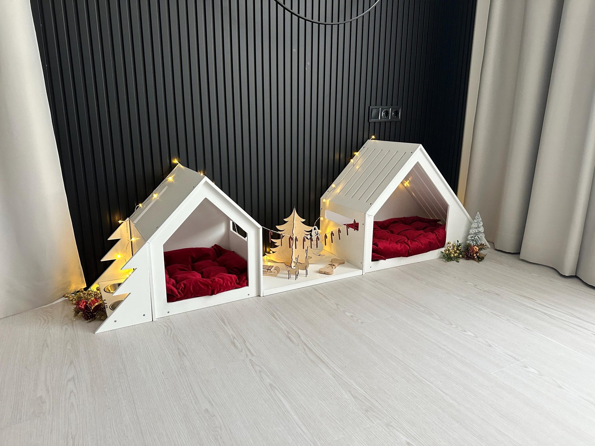Holiday dog gift set wooden houses Christmas design