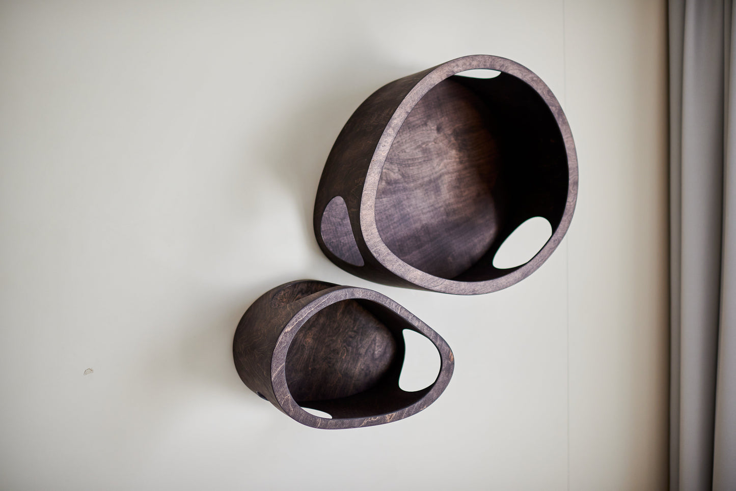 Dark wood cat wall furniture set with small and large floating cat houses