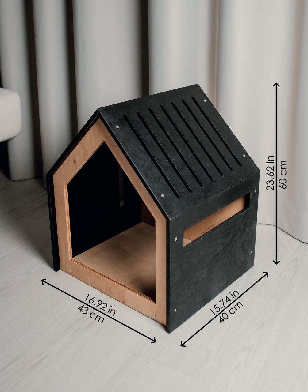 Small Indoor Dog House with Feeder – Modern Wooden Puppy Furniture
