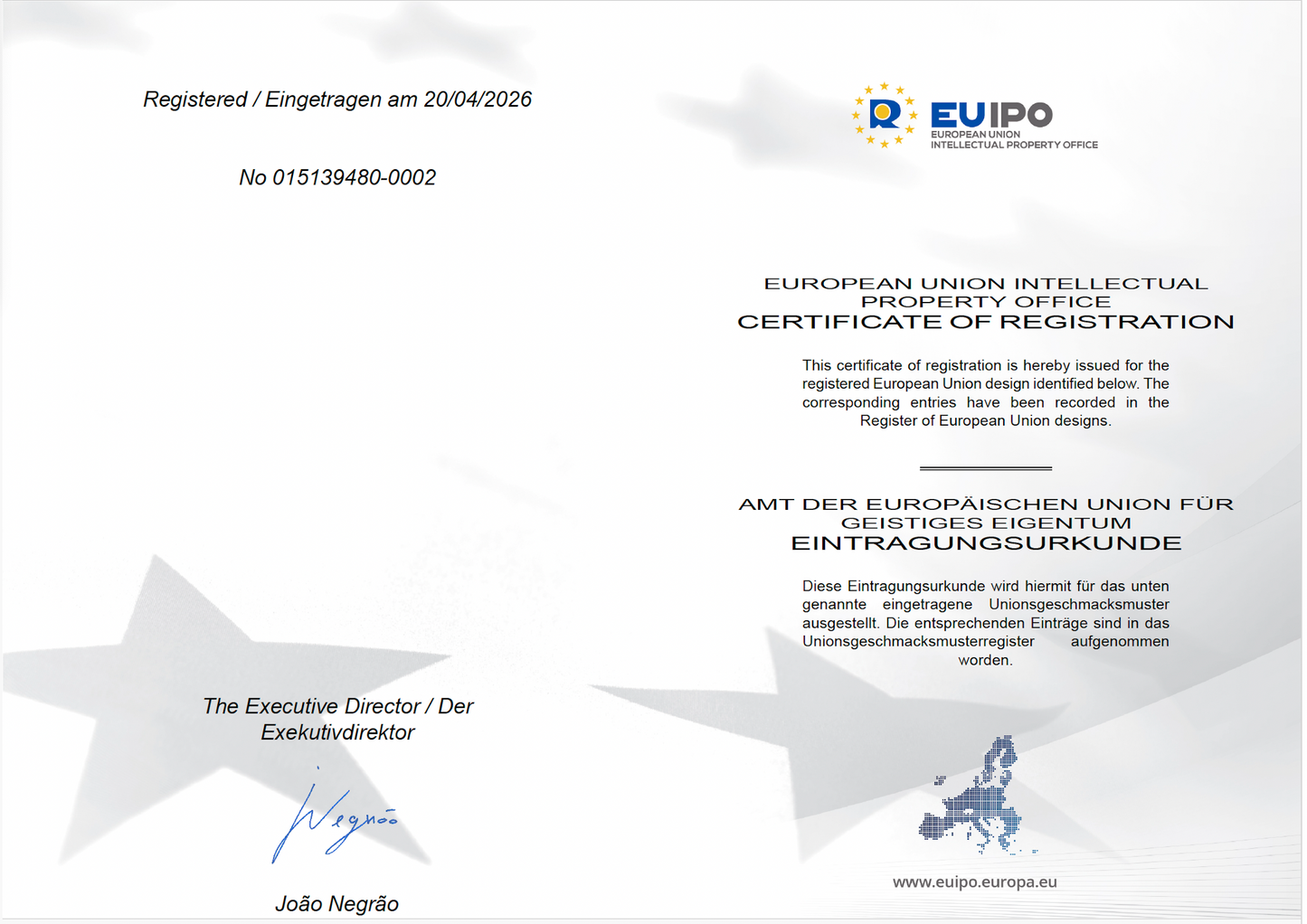 EUIPO registered design certificate for Puppy Home modern cat furniture and wall mounted cat house designs