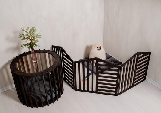 Set of 2 Items: 3 Panels of the Dog Playpen and a Dog House - Coffee Table. Dog Bed Puppy Kennel Wooden Enclosure for Dogs