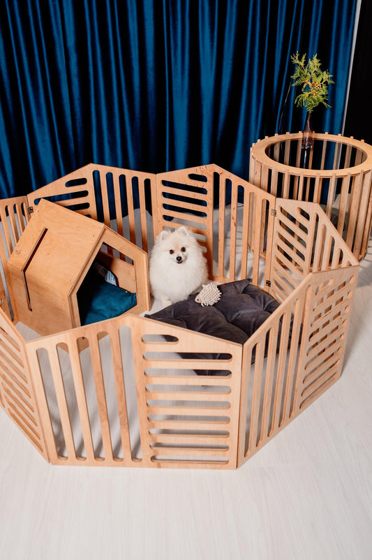 Set of 3 Items Small Dog House, 7 Panels of Dog Playpen and a Dog House -Coffee Table. Dog Bed Puppy Kennel Enclosure for Dogs