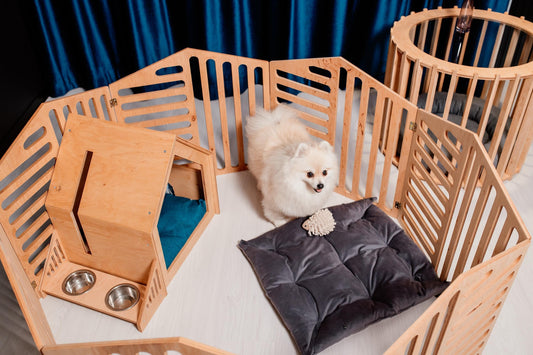 Set of 4 Items: Small Dog House, 7 Panels of Dog Playpen, Dog Feeder and a Dog House-Coffee Table. Dog Bed Kennel Dog Enclosure