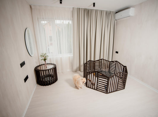 Set of 2 Items: 7 Panels of the Dog Playpen and a Dog House - Coffee Table. Dog Bed Puppy Kennel Wooden Enclosure for Dogs