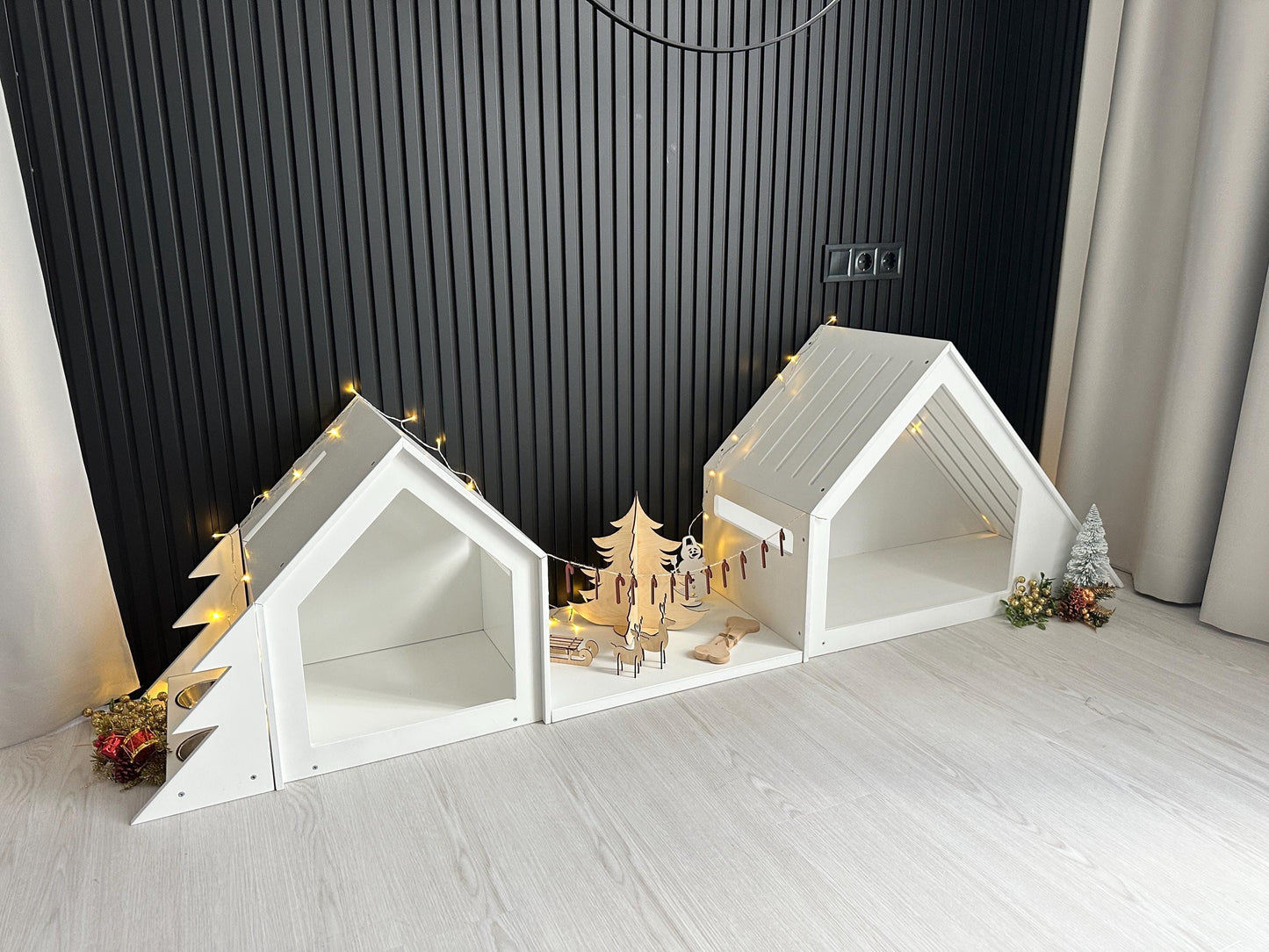 Christmas Set of 3 Items Small Dog House, Large Dog House and a Dog Feeder. Indoor Dog House Dog Bed Puppy House Modern Dog House