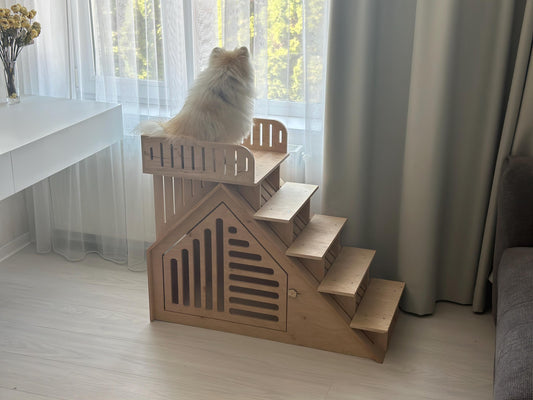 Eco Friendly Penthouse - Dog House Puppy Steps Pet Furniture Dog Crate Modern Dog Bed Indoor Dog House Personalized Dog House Puppy House