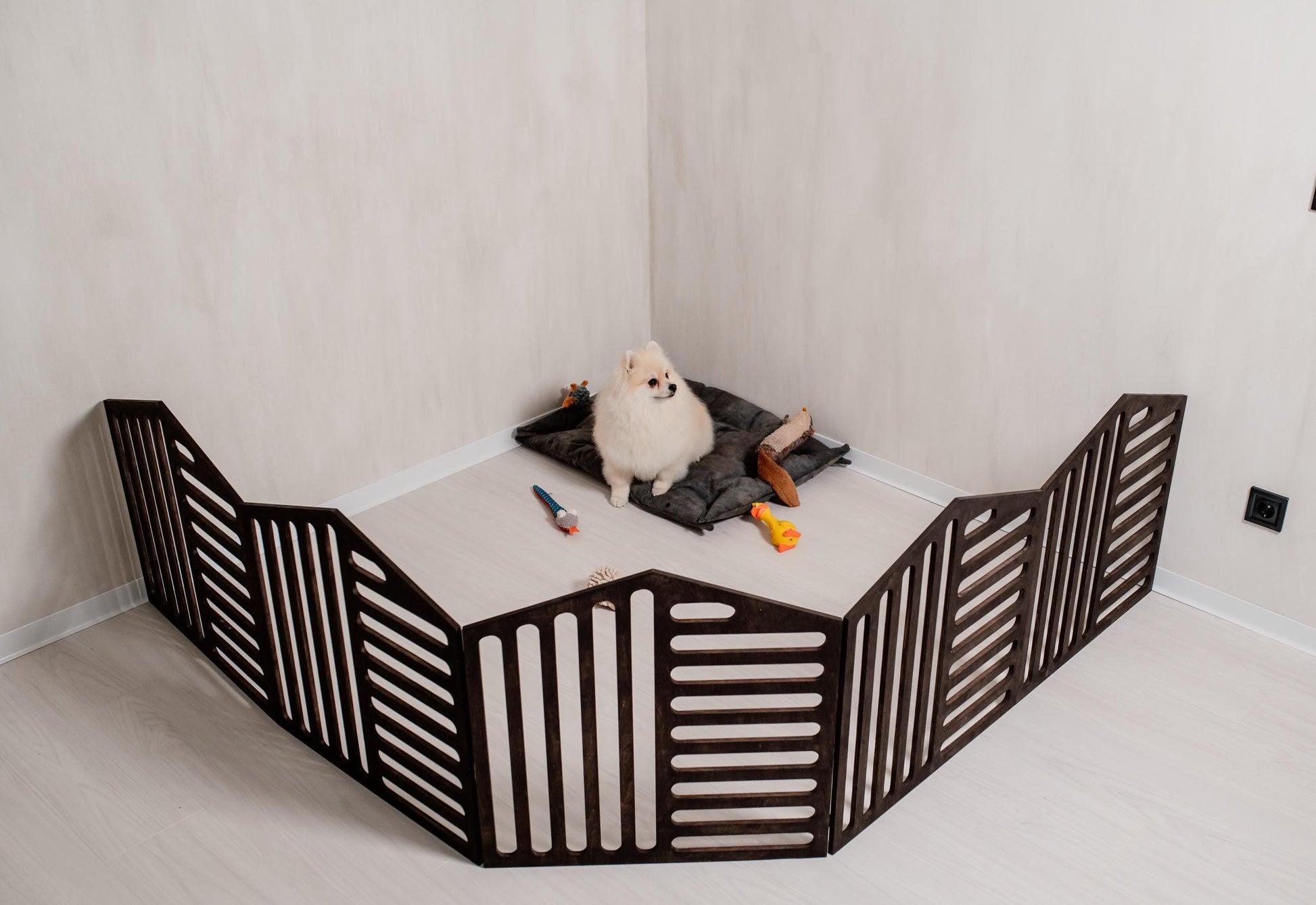 indoor dog enclosure dark wood puppy pen