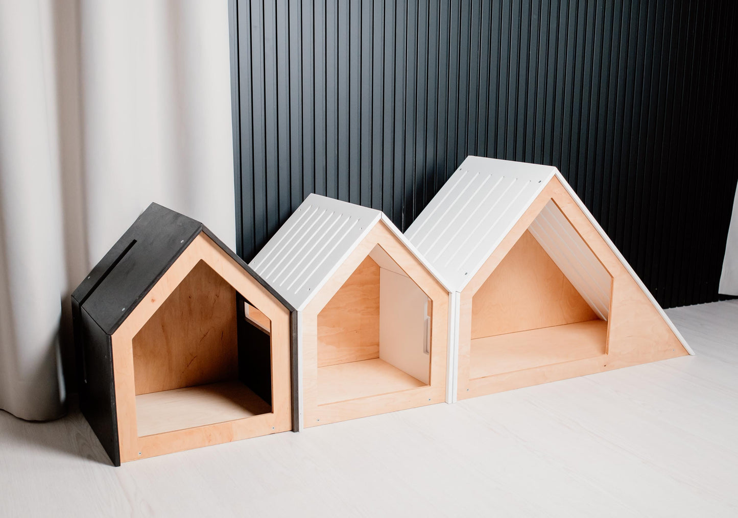 Modern indoor wooden dog house set design variations for home interior inspiration