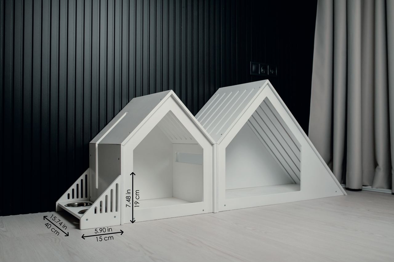 Modern indoor dog house set in white
 – stylish small dog furniture for apartment living