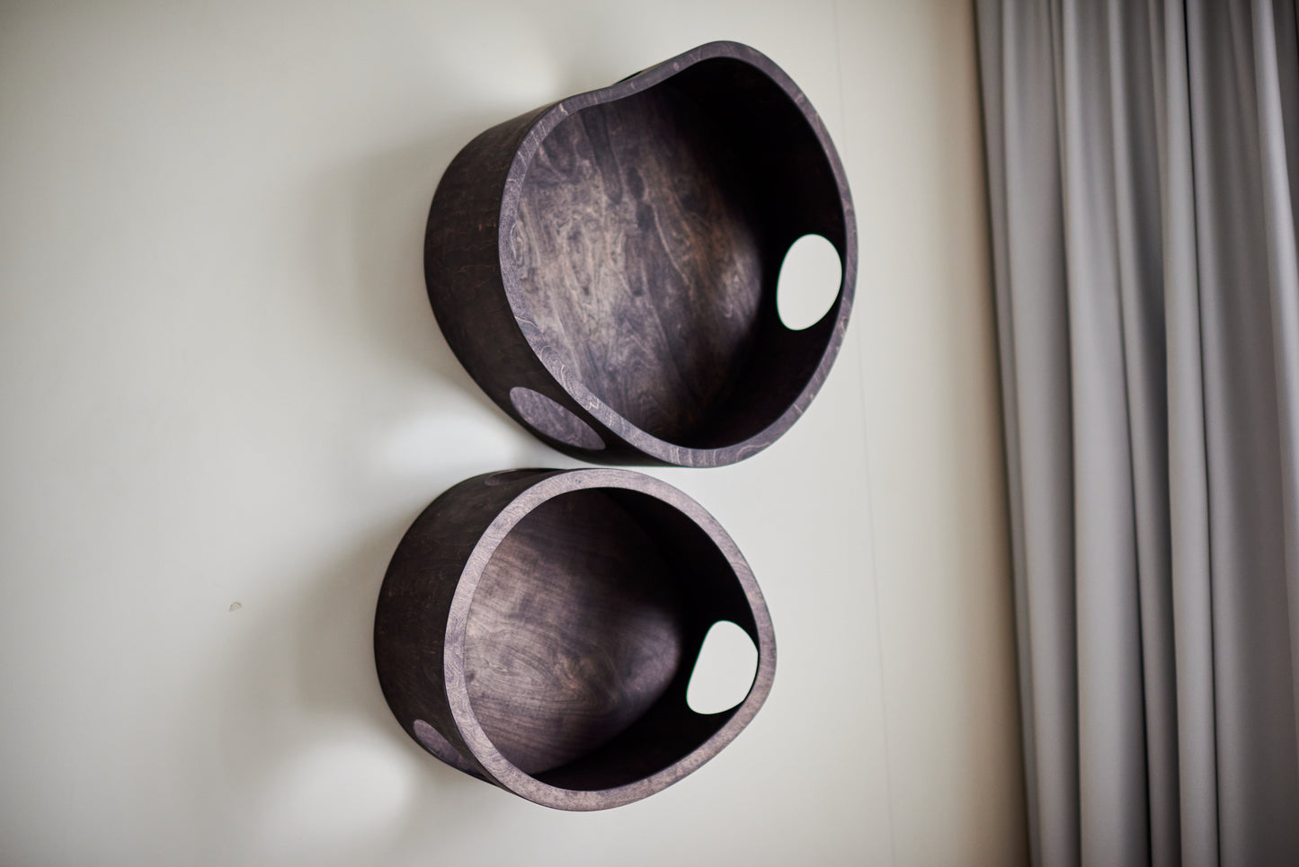 Luxury wall-mounted cat furniture set with cat condo, dark wood color. Modern wooden cat climbing wall for stylish homes.