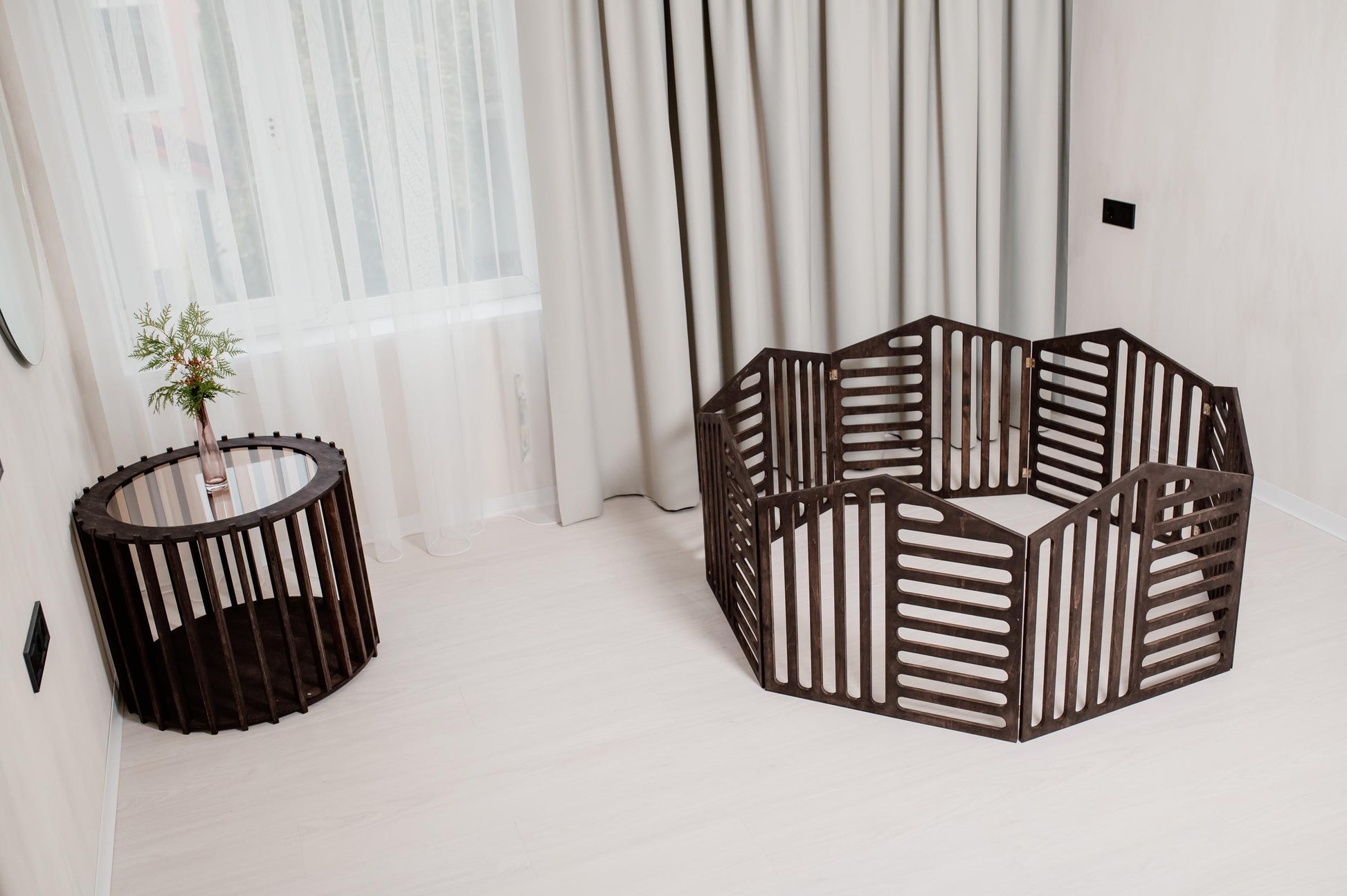 modern dark wood dog fence playpen
