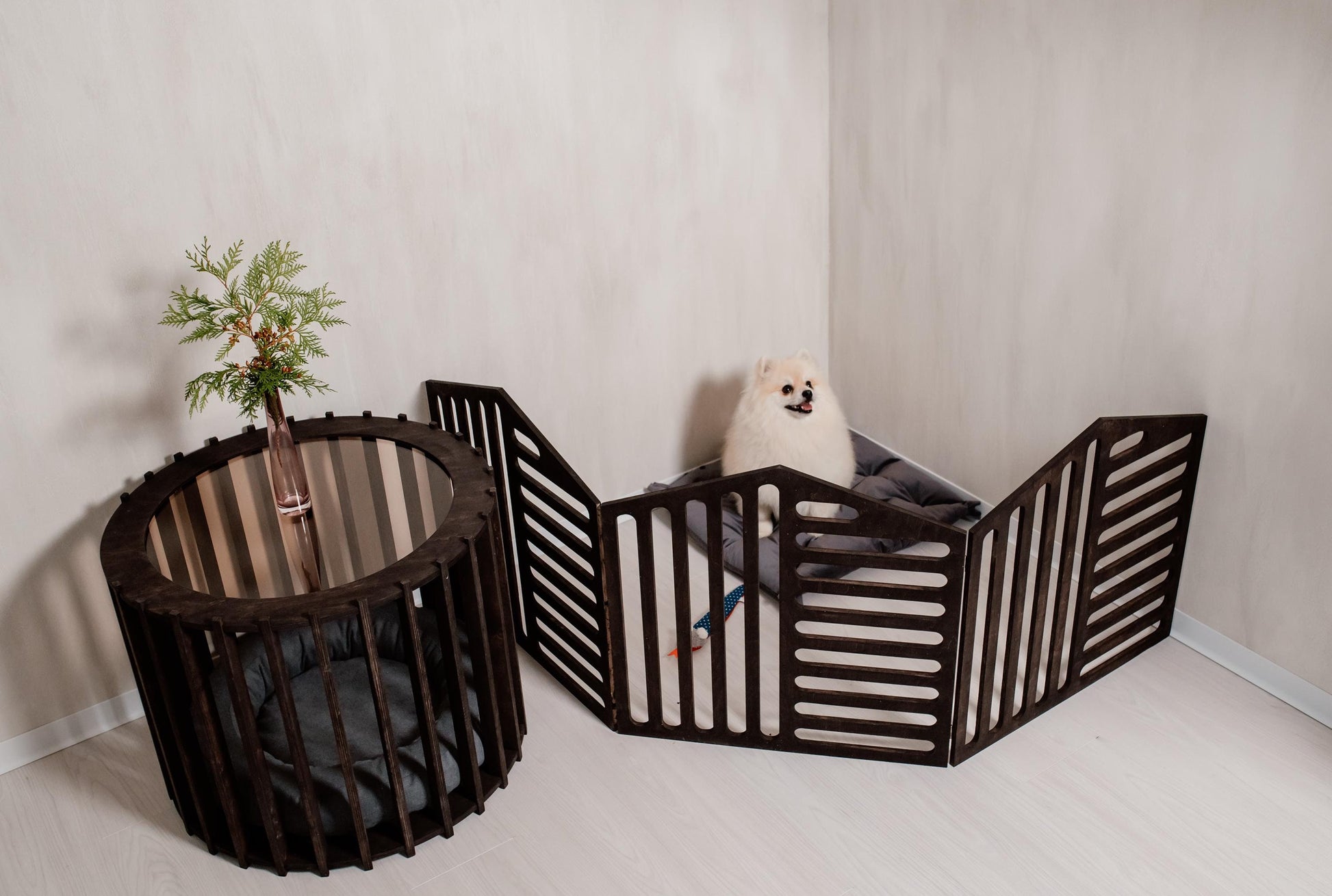 modular wooden puppy playpen dark color adjustable panels