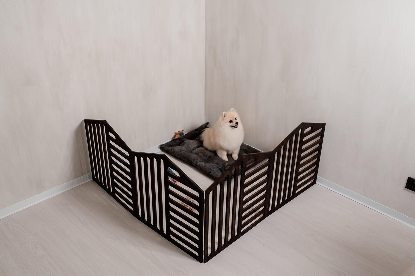 wooden dog enclosure dark color foldable panels design