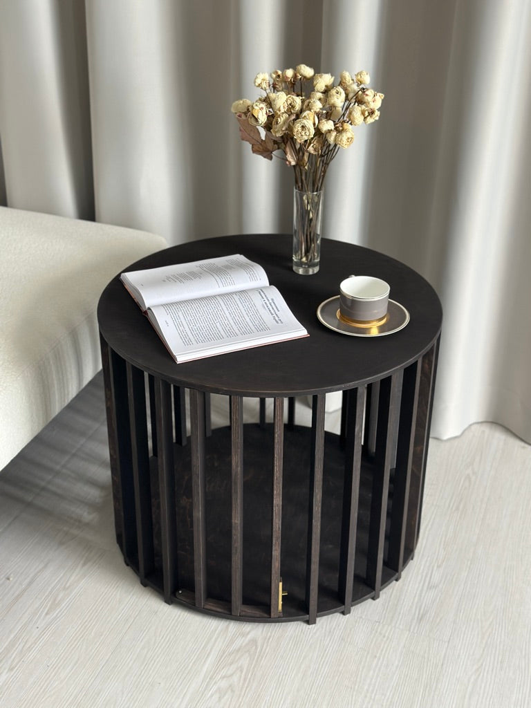 Stylish dark wooden dog house coffee table with modern kennel design