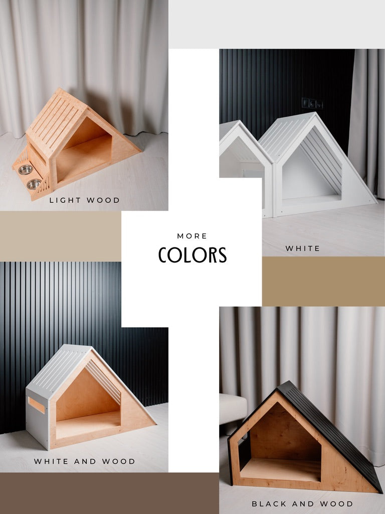 Set of wooden pet beds in different colors – eco-friendly dog crate furniture