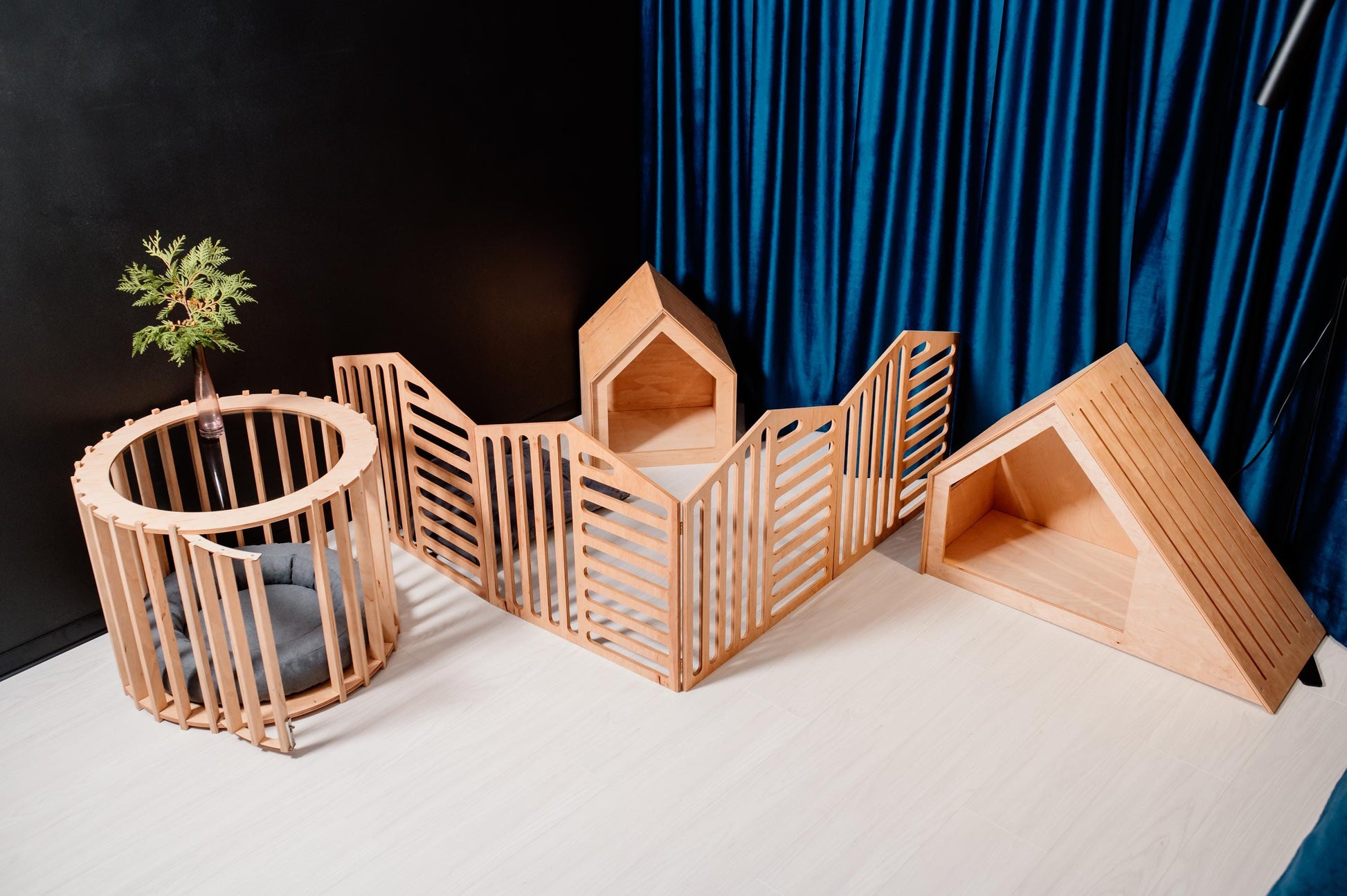 modern light wood puppy fence indoor home design